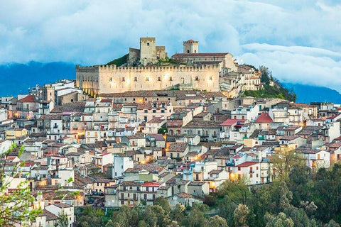 Messina Province-Montalbano Elicona The castle above the medieval hill town of Montalbano Elicona Black Ornate Wood Framed Art Print with Double Matting by Wilson, Emily
