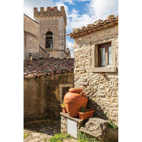 Messina Province-Montalbano Elicona Terra cotta urns next to old stone building Gold Ornate Wood Framed Art Print with Double Matting by Wilson, Emily