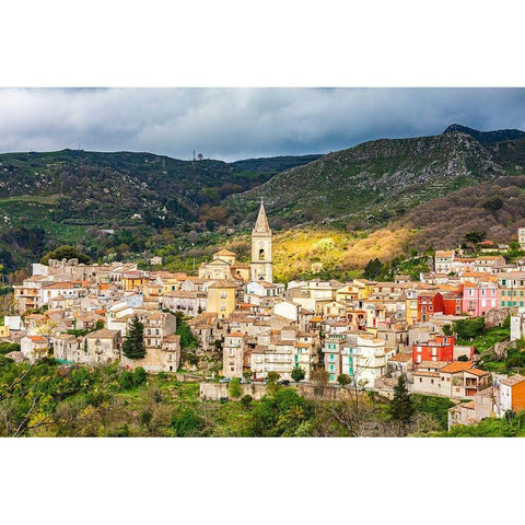 Messina Province-Novara di Sicilia The medieval hill town of Novara di Sicilia White Modern Wood Framed Art Print by Wilson, Emily