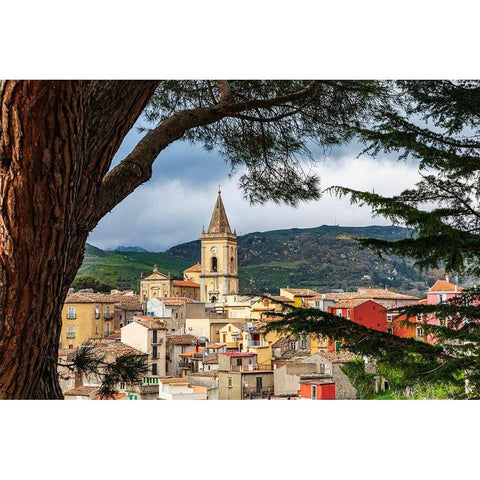 Messina Province-Novara di Sicilia The medieval hill town of Novara di Sicilia White Modern Wood Framed Art Print by Wilson, Emily