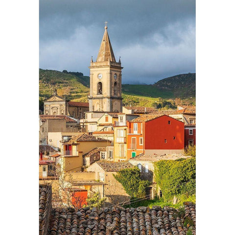 Messina Province-Novara di Sicilia The medieval hill town of Novara di Sicilia White Modern Wood Framed Art Print by Wilson, Emily