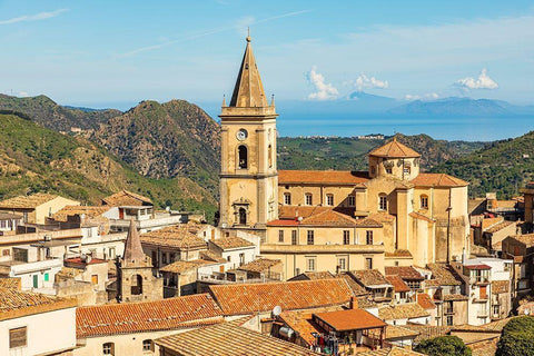 Messina Province-Novara di Sicilia The medieval hill town of Novara di Sicilia White Modern Wood Framed Art Print with Double Matting by Wilson, Emily