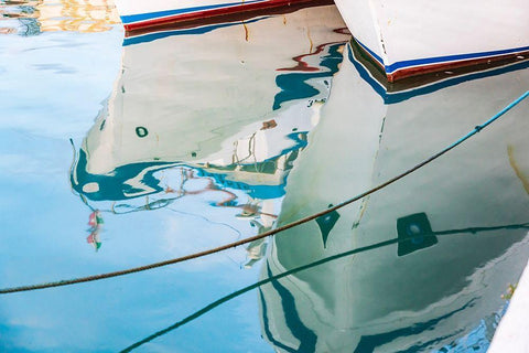 Agrigento Province-Sciacca Reflection of fishing boats in the harbor of Sciacca White Modern Wood Framed Art Print with Double Matting by Wilson, Emily