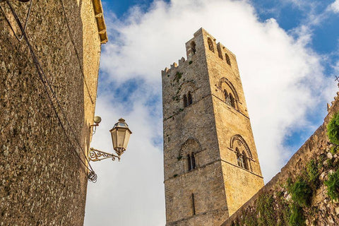 Trapani Province-Erice The Torre campanaria del Duomo dellAssunta at the Chiesa Madre White Modern Wood Framed Art Print with Double Matting by Wilson, Emily