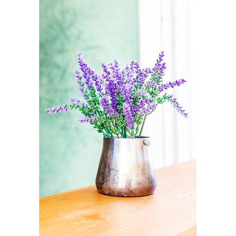 Italy-Apulia-Metropolitan City of Bari-Monopoli Lavender flowers in a metal vase Gold Ornate Wood Framed Art Print with Double Matting by Wilson, Emily