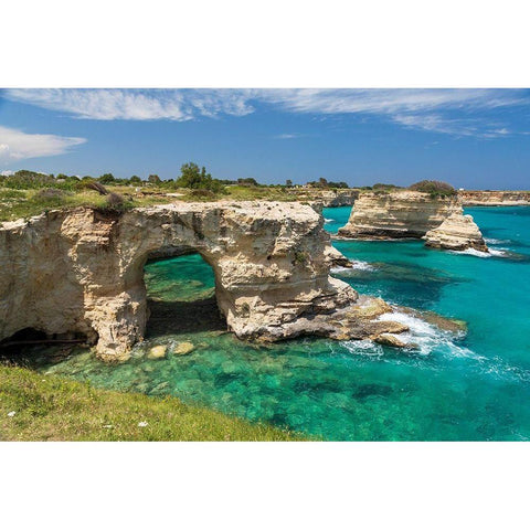 Italy-Apulia-Province of Lecce-Melendugno Torre SantAndrea Eroded limestone cliffs Black Modern Wood Framed Art Print by Wilson, Emily