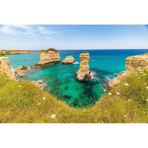 Italy-Apulia-Province of Lecce-Melendugno The Faraglioni of Torre SantAndrea White Modern Wood Framed Art Print by Wilson, Emily