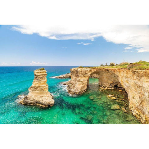 Italy-Apulia-Province of Lecce-Melendugno The Faraglioni of Torre SantAndrea White Modern Wood Framed Art Print by Wilson, Emily