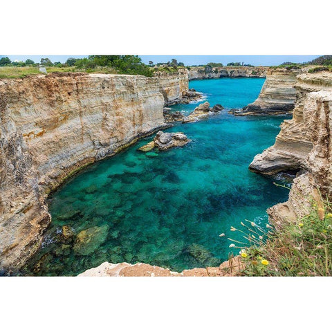 Italy-Apulia-Province of Lecce-Melendugno The Faraglioni of Torre SantAndrea White Modern Wood Framed Art Print by Wilson, Emily