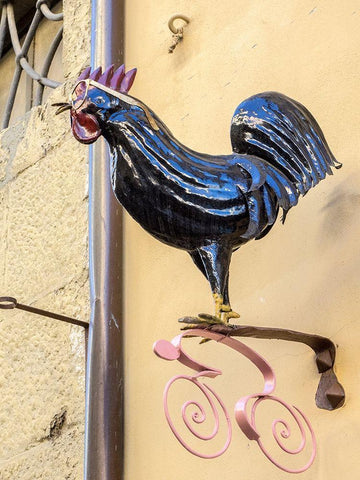 Italy-Chianti Rooster with glasses above a shop in Radda in Chianti Black Ornate Wood Framed Art Print with Double Matting by Eggers, Julie