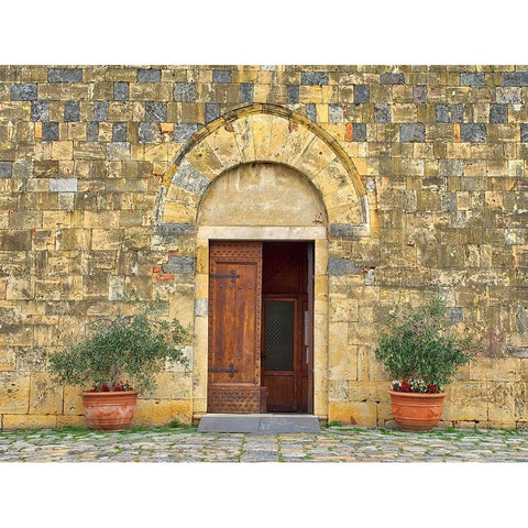 Italy-Chianti The Romanesque church of Santa Maria Assunta in the hillside town of Monteriggioni Black Modern Wood Framed Art Print by Eggers, Julie