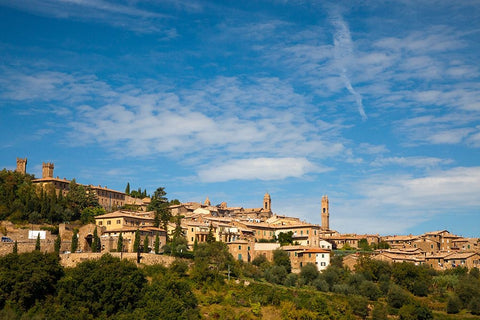 Italy-Tuscany-Montalcino The hill town of Montalcino as seen from below White Modern Wood Framed Art Print with Double Matting by Eggers, Julie