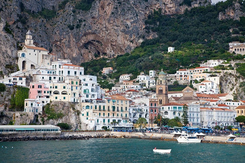 Italy-Amalfi The coastal town of Amalfi as seen from a boat in the harbor Black Ornate Wood Framed Art Print with Double Matting by Eggers, Julie