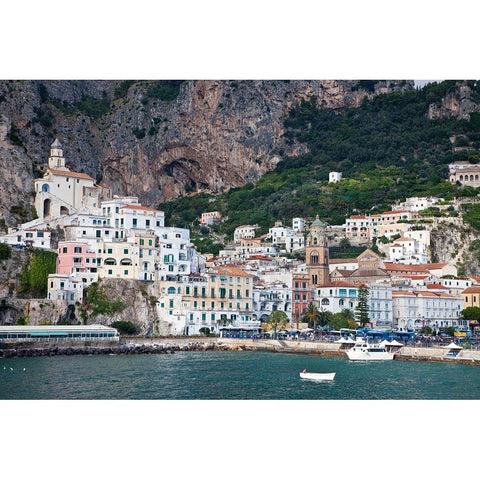 Italy-Amalfi The coastal town of Amalfi as seen from a boat in the harbor Black Modern Wood Framed Art Print by Eggers, Julie