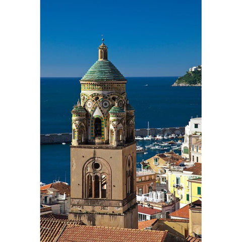 Italy-Amalfi Light on the Cathedral of St Andrew and the town of Amalfi Black Modern Wood Framed Art Print by Eggers, Julie