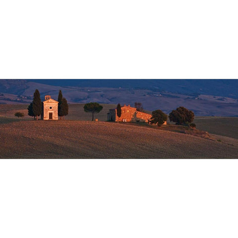 Italy-Tuscany-Pienza The Cappella della Madonna di Vitaleta at sunset Black Modern Wood Framed Art Print by Eggers, Julie