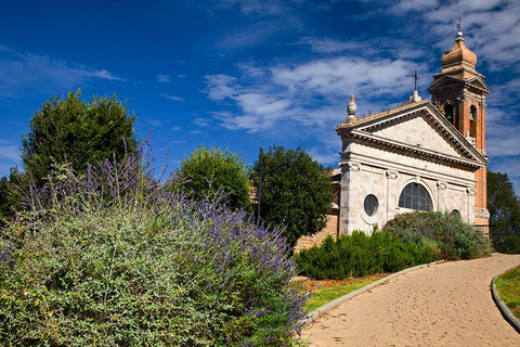 Italy-Tuscany-Montalcino The Madonna del Soccorso church in the town of Monticiano White Modern Wood Framed Art Print with Double Matting by Eggers, Julie
