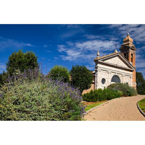 Italy-Tuscany-Montalcino The Madonna del Soccorso church in the town of Monticiano Black Modern Wood Framed Art Print by Eggers, Julie