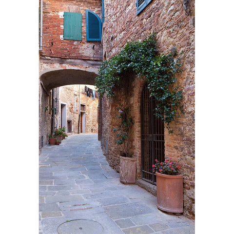 Italy-Tuscany Street scene in the medieval village of Lucignano Gold Ornate Wood Framed Art Print with Double Matting by Eggers, Julie