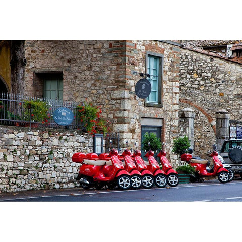 Italy-Radda in Chianti Vespa scooters for rent in the town of Radda in Chianti Black Modern Wood Framed Art Print by Eggers, Julie