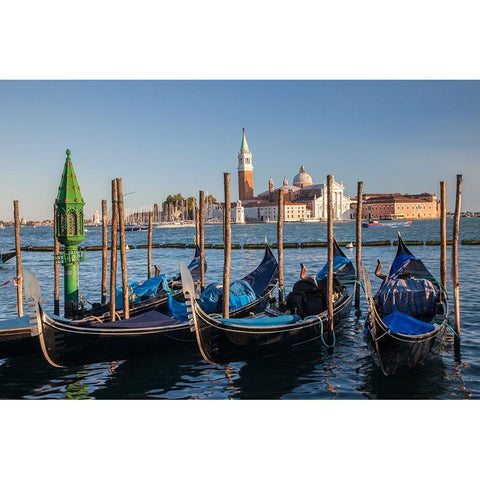 Italy-Venice View of gondolas in front of Piazza San Marco (St Marks Square) Black Modern Wood Framed Art Print by Eggers, Julie