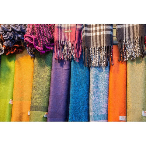 Italy-Venice Colorful scarfs on display and for sale along the streets of Venice Black Modern Wood Framed Art Print with Double Matting by Eggers, Julie