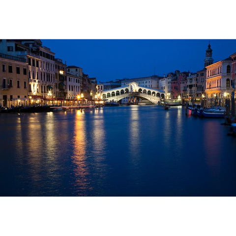 Italy-Venice Venices iconic Rialto Bridge at twilight White Modern Wood Framed Art Print by Eggers, Julie