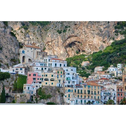 Italy-Amalfi Colorful buildings in the coastal town of Amalfi Black Modern Wood Framed Art Print by Eggers, Julie