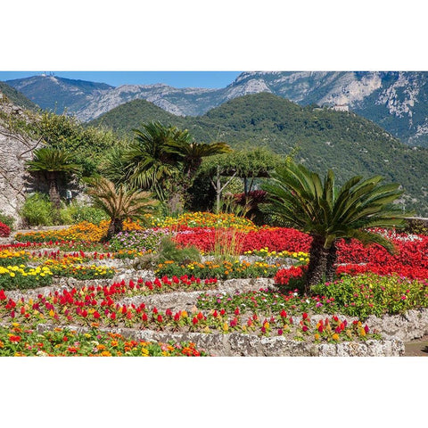 Italy-Ravello Flower garden of Villa Rufolo over looking the Amalfi Coast and the Gulf of Salerno Gold Ornate Wood Framed Art Print with Double Matting by Eggers, Julie