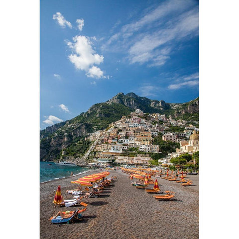 Italy-Positano Beautiful Beach of the Town of Positano with sunbathers Black Modern Wood Framed Art Print with Double Matting by Eggers, Julie