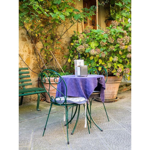 Italy-Tuscany-Pienza Restaurant outside dining along the streets Black Modern Wood Framed Art Print by Eggers, Julie