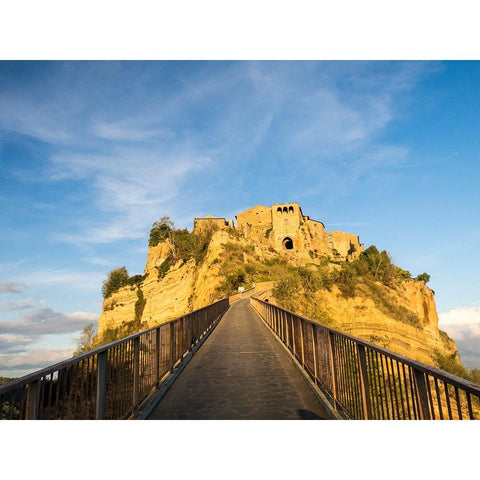 Italy-Tuscany-Civita di Bagnoregio Evening view of the bridge White Modern Wood Framed Art Print by Eggers, Julie