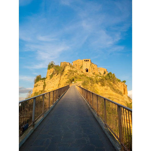 Italy-Tuscany-Civita di Bagnoregio Evening view of the bridge Black Modern Wood Framed Art Print by Eggers, Julie