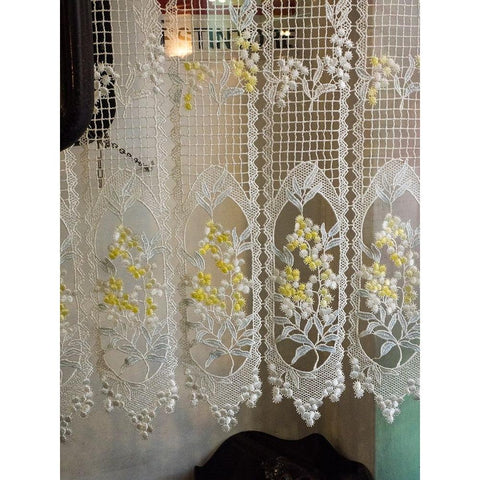 Italy-Tuscany-Province of Siena-Montalcino Pretty lace curtains Black Modern Wood Framed Art Print by Eggers, Julie