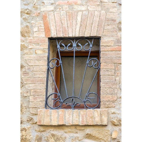 Italy-Tuscany-Province of Siena-Montalcino Iron-barred window Black Modern Wood Framed Art Print by Eggers, Julie