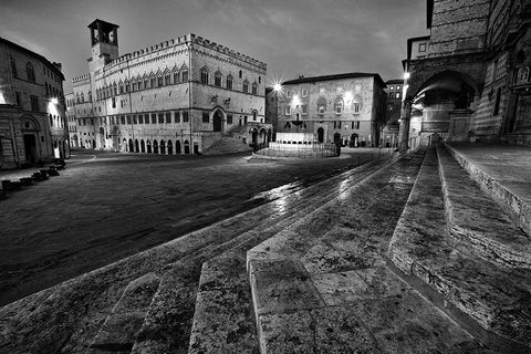 Italy- Umbria- Perugia. Palazzo dei Priori and the Fontana Maggiore Black Modern Wood Framed Art Print by Eggers, Julie