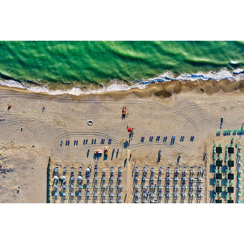 Italy-Tuscany-Torre del Lago Puccini-boathouse and neatly ordered beach chairs and umbrellas Gold Ornate Wood Framed Art Print with Double Matting by Molinari, Michele