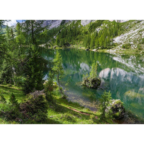 Lago de Federa at Croda da Lago in the Dolomites of the Veneto near Cortina dAmpezzo  Black Modern Wood Framed Art Print by Zwick, Martin