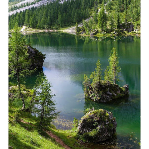 Lago de Federa at Croda da Lago in the Dolomites of the Veneto near Cortina dAmpezzo  Black Modern Wood Framed Art Print by Zwick, Martin