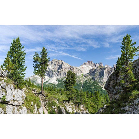 Dolomites at Falzarego mountain pass-Lagazuoi-Fanes and Monte Cavallo White Modern Wood Framed Art Print by Zwick, Martin