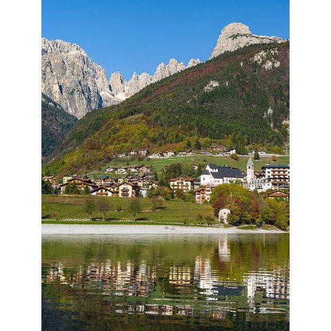 Molveno at lake Lago di Molveno in the Dolomiti di Brenta  Italy-Trentino Black Modern Wood Framed Art Print by Zwick, Martin