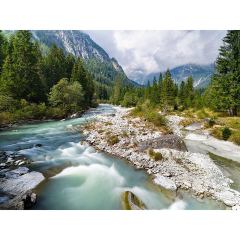 River Sarca-Val di Genova in the Parco Naturale Adamello-Brenta-Trentino-Italy-Val Rendena Black Modern Wood Framed Art Print by Zwick, Martin