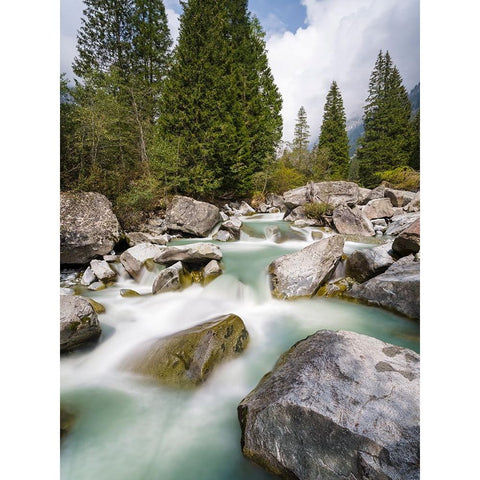 River Sarca-Val di Genova in the Parco Naturale Adamello-Brenta-Trentino-Italy-Val Rendena White Modern Wood Framed Art Print by Zwick, Martin