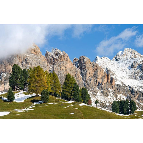 Geisler mountain range in the dolomites of the Groden Valley or Val Gardena in South Tyrol-Alto Adi Black Modern Wood Framed Art Print with Double Matting by Zwick, Martin