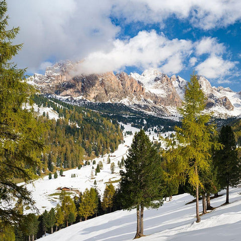 Geisler mountain range in the dolomites of the Groden Valley or Val Gardena in South Tyrol-Alto Adi Black Modern Wood Framed Art Print by Zwick, Martin