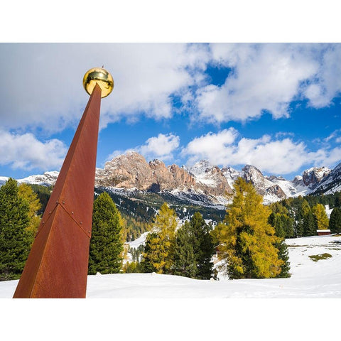 Giant sundial-Geisler mountain range in the dolomites of the Groden Valley or Val Gardena in South  Black Modern Wood Framed Art Print by Zwick, Martin