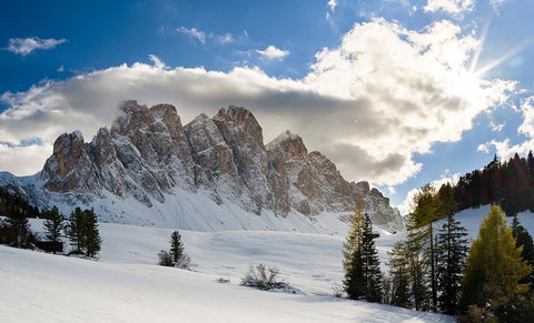 Geisler mountain range in the dolomites of the Villnoss Valley in South Tyrol-Alto Adige after an a Black Ornate Wood Framed Art Print with Double Matting by Zwick, Martin