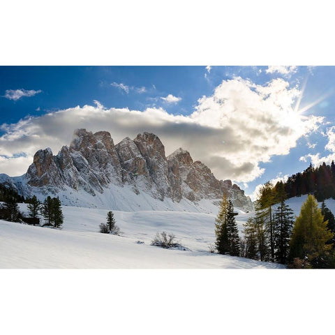 Geisler mountain range in the dolomites of the Villnoss Valley in South Tyrol-Alto Adige after an a Black Modern Wood Framed Art Print by Zwick, Martin