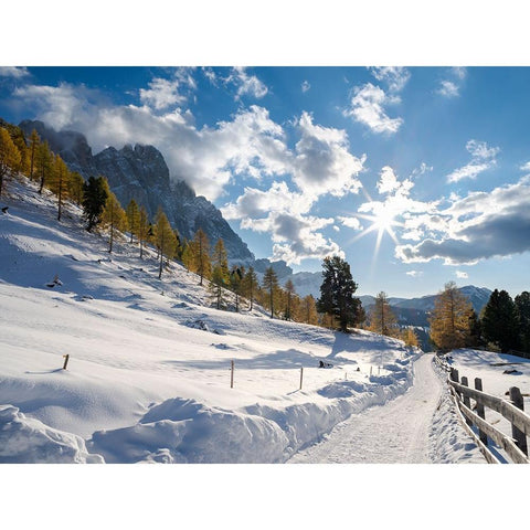Geisler mountain range in the dolomites of the Villnoss Valley in South Tyrol-Alto Adige after an a Black Modern Wood Framed Art Print by Zwick, Martin