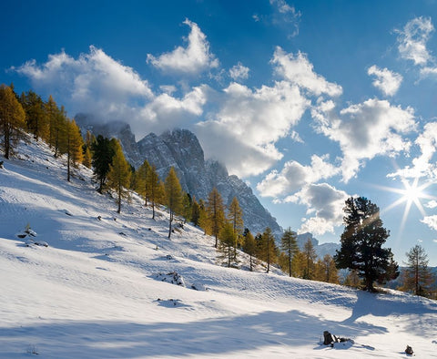 Geisler mountain range in the dolomites of the Villnoss Valley in South Tyrol-Alto Adige after an a Black Ornate Wood Framed Art Print with Double Matting by Zwick, Martin